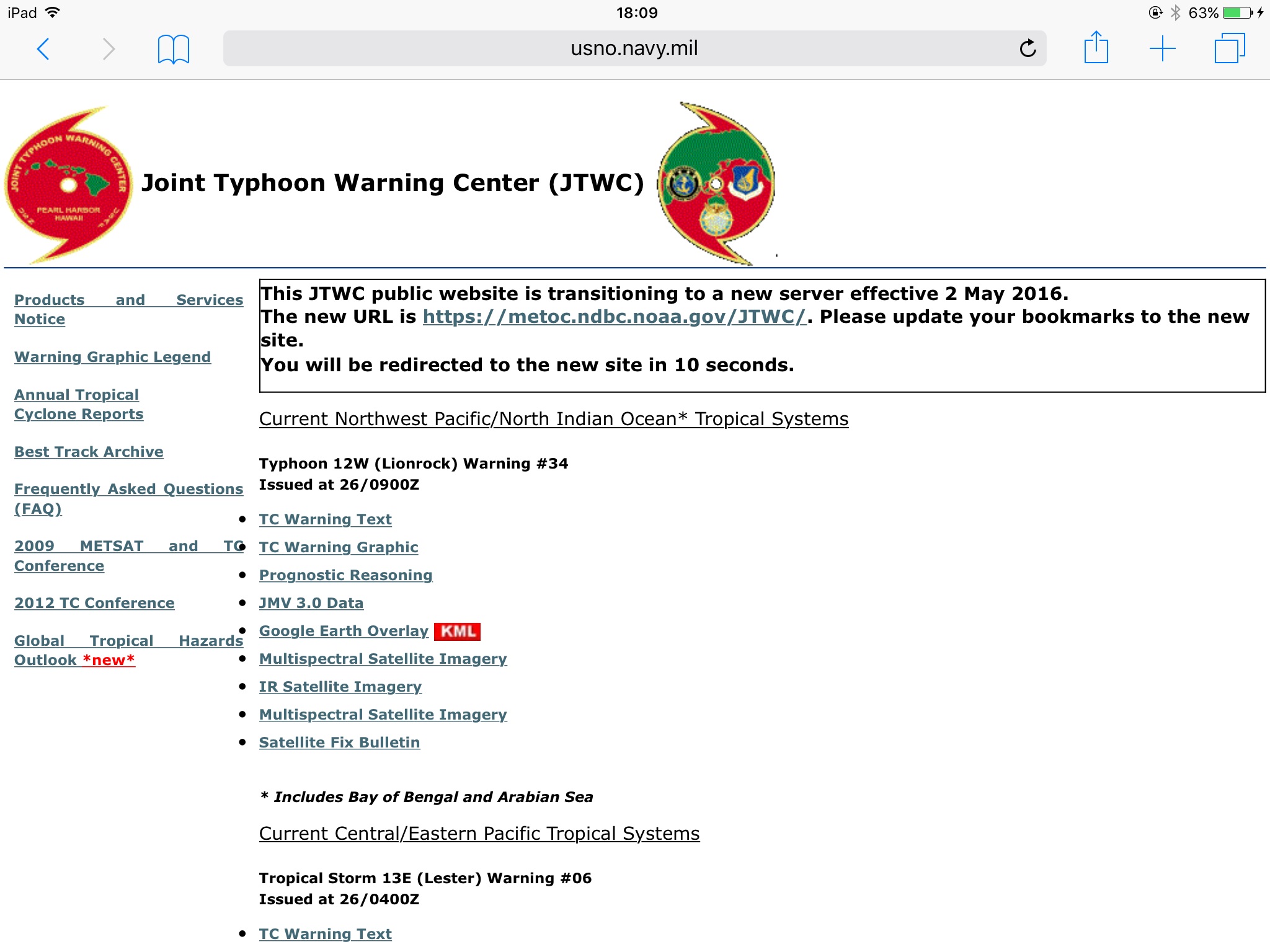 米軍合同台風警報センター(JTWC)