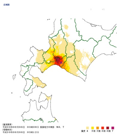 北海道胆振中東部地震推計震度分布図