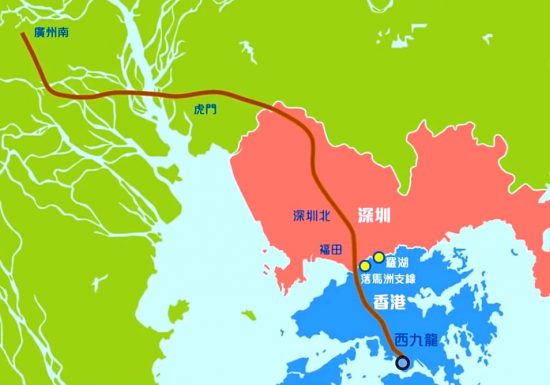 「広深港高速鉄路」の路線図