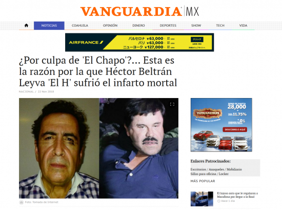 急死を伝える「Vanguardia」紙