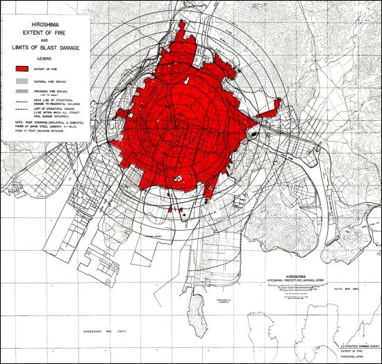 広島核攻撃による焼失域