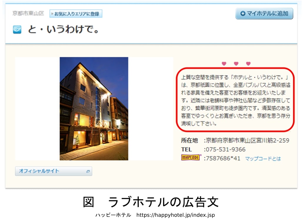 ラブホテルの広告文