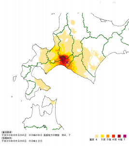 北海道胆振中東部地震推計震度分布図