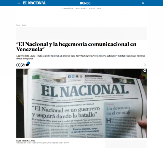 El Nacional紙版の最終号