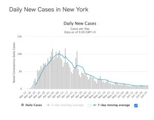 ニューヨーク州における日毎新規感染者数